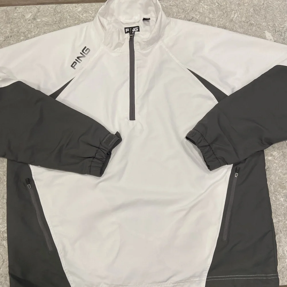 Ping Men's White and Gray 1/4 Zip Golf Windbreaker-Large - Picture 1 of 10